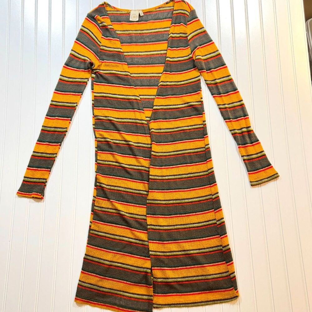 Live In The Moment Striped Open Front Duster Cardigan Boho Earthy Whimsigoth M